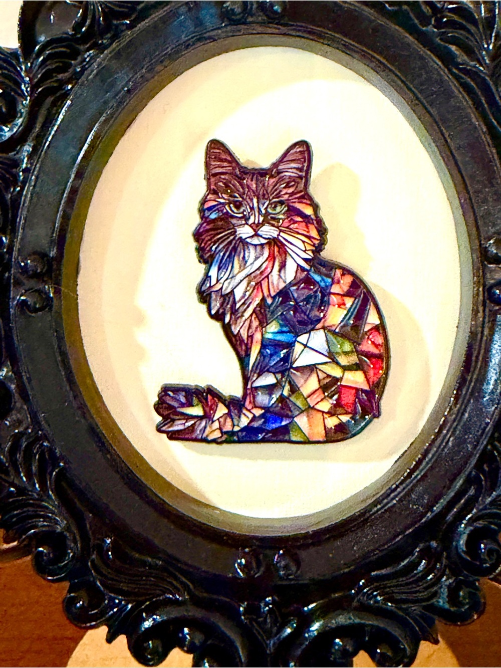 Colorful Long Haired Cat Framed Mini Art Gothic Oval Frame - Picture 4 of 5